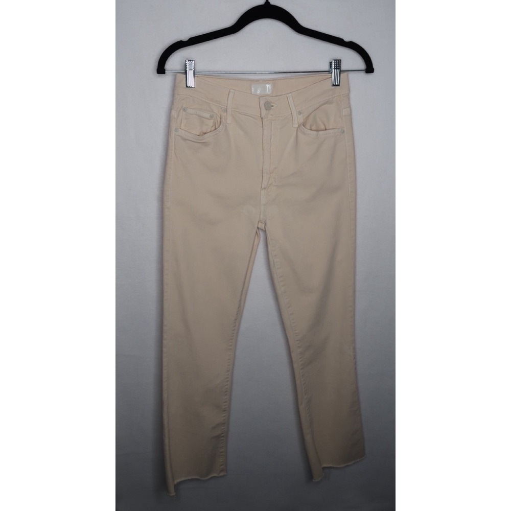 MOTHER Insider Crop Step Fray Jeans Womens 26 Chalk Ivory High Rise Jeans
